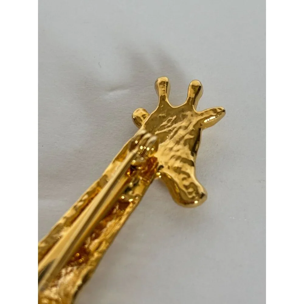 Giraffe Brooch Pin Rhinestone Accents Jewelry Gold-Tone Animal 2.75 Inch Large - Picture 6 of 7